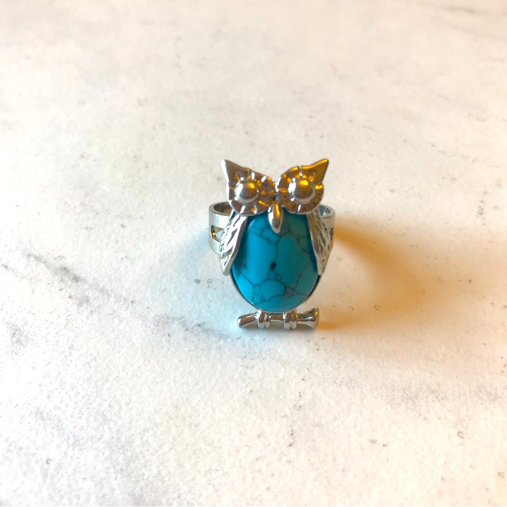 Blue Turquoise Owl Ring